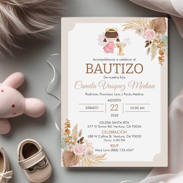 Invitation Invitacion Bautizo en espagnol Baptême fille bébé (Créateur téléchargé)