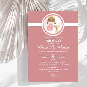 Invitation Invitacion Bautizo FILLE Angel Baptême catholique