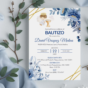 Invitation Invitacion Bautizo Fleurs mignonnes garçon Angel B