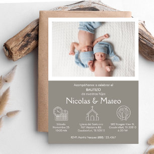 Invitation Invitacion Bautizo for Twin Boys Personnaliser Bap