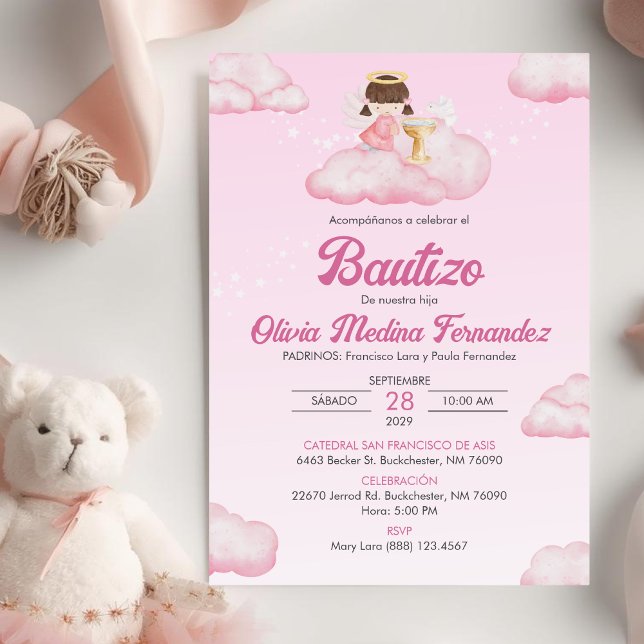 Invitation Invitacion Bautizo Girl Angel Catholique Baptême (Créateur téléchargé)