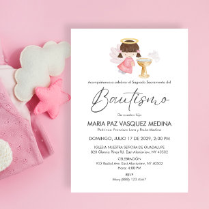 Invitation Invitacion Bautizo mignon fille Angel simple Baptê