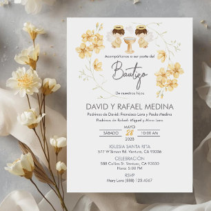 Invitation Invitacion Bautizo niños Baptism Cute Twins Angles