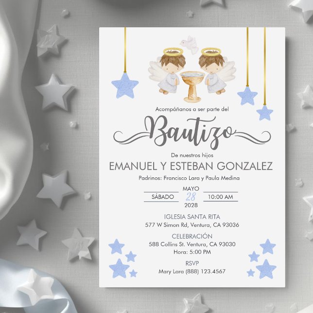 Invitation Invitacion Bautizo niños Baptism mignon Twin Angle (Créateur téléchargé)