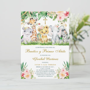 Invitation Invitación Bautizo y Primer Cumpleaños Jungla Invi