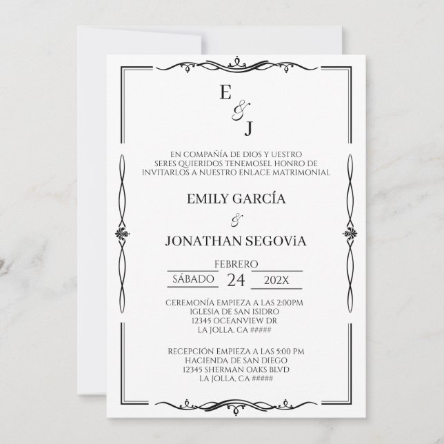 Invitation invitación blanco y negro minimalista (Devant)