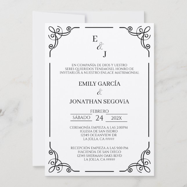 Invitation invitación blanco y negro minimalista (Devant)