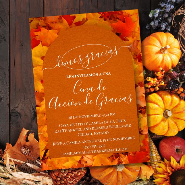 Invitation Invitación Cena de Acción de Gracias Hojas Otoño (Créateur téléchargé)