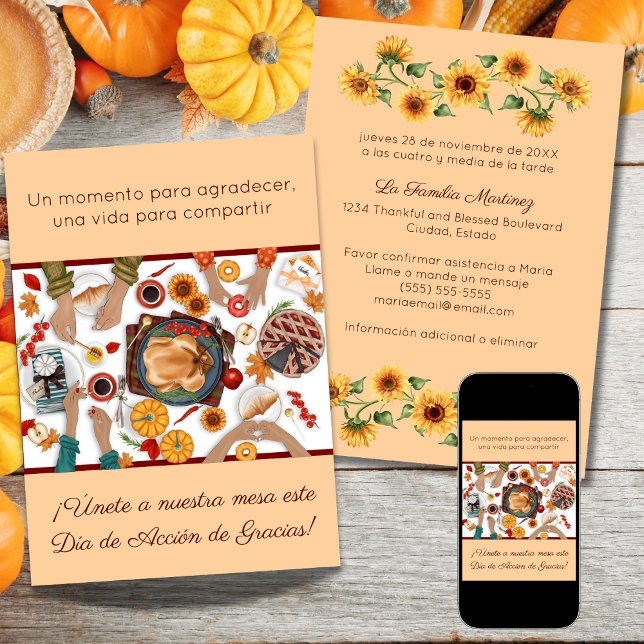 Invitation Invitación Cena de Acción de Gracias Mesa Familia (Créateur téléchargé)