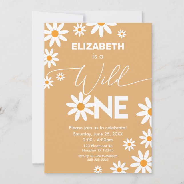 Invitation Invitación Daisies Wild One Birthday Party invitat (Devant)