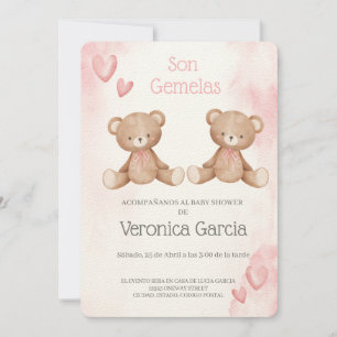 Invitation Invitacion de baby shower para gemelas tema osito