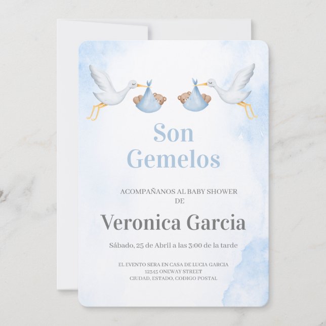 Invitation Invitacion de baby shower para gemelos (Devant)