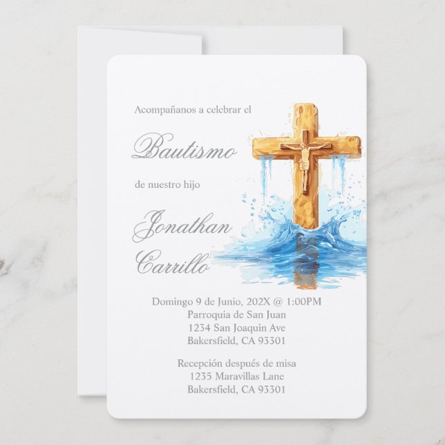 Invitation Invitación de bautismo con crucifijo (Devant)