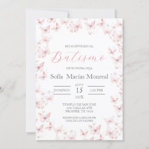 Invitation Invitación de bautismo con mariposas para niña