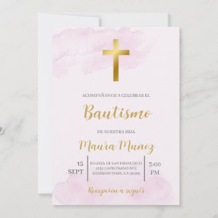Invitation Invitación de bautismo de color de rosa