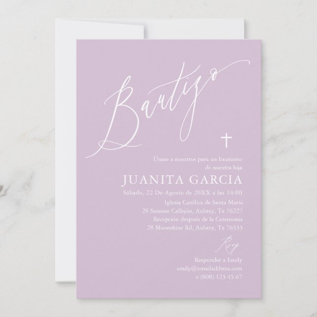 Invitation Invitación de bautismo de niña púrpura (Devant)