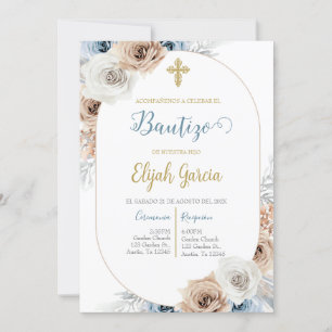 Invitation Invitación de bautismo floral azul