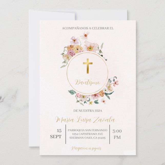 Invitation Invitación de bautismo para niña (Devant)