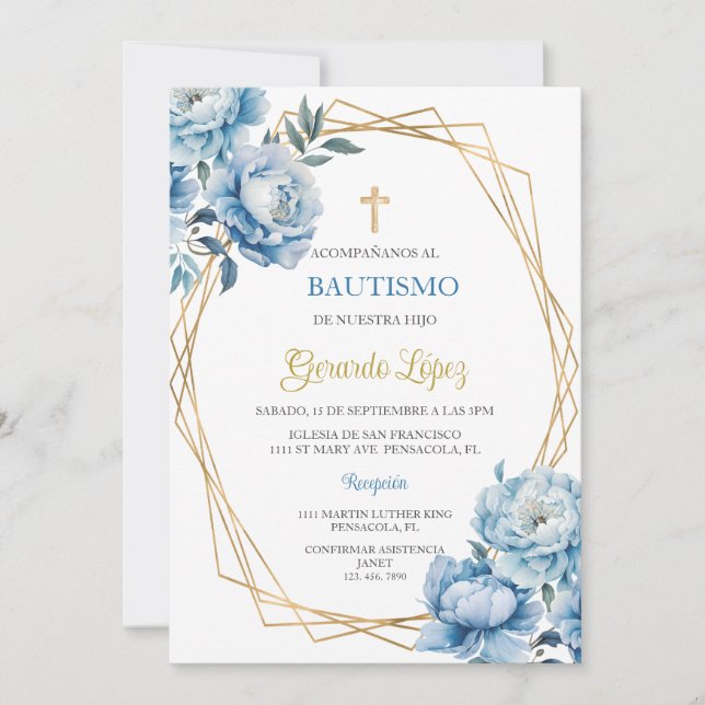 Invitation Invitación de bautismo para niño (Devant)