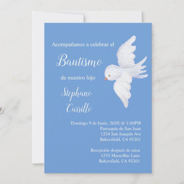 Invitation Invitación de bautismo para niño con paloma blanca (Devant)