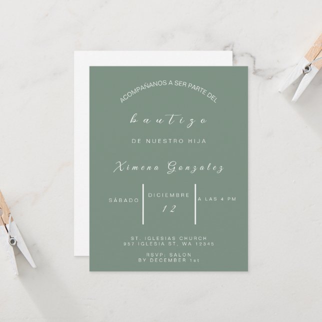 Invitation Invitacion de bautizo espagnol (Devant/Arrière en situation)