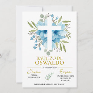 Invitation Invitación de bautizo flores azul y verde