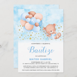 Invitation Invitación de Bautizo para Niño con Oso Baptism