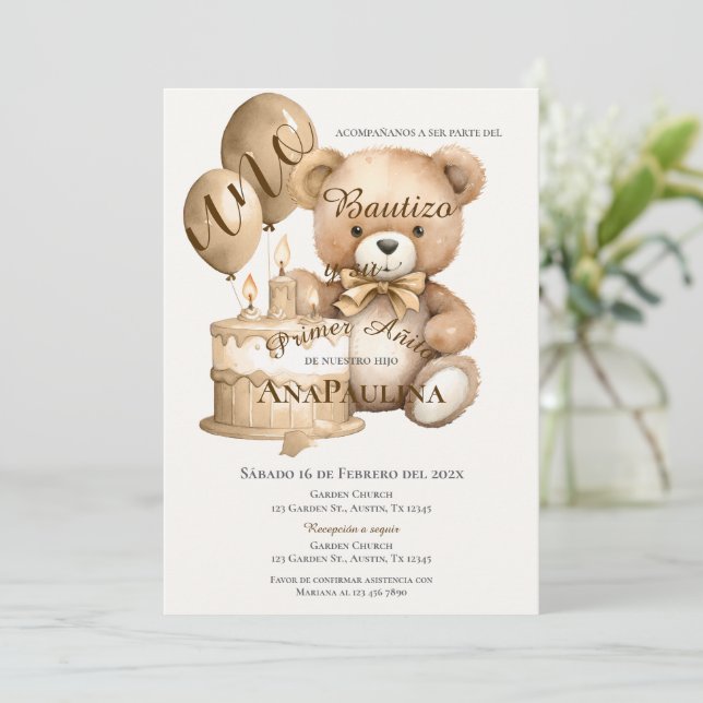 Invitation Invitación de Bautizo y primer año en español (Debout devant)