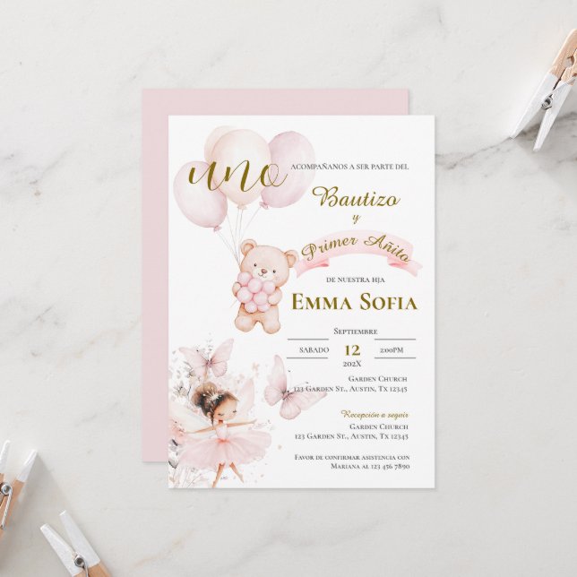Invitation Invitación de Bautizo y primer año en español (Devant/Arrière en situation)
