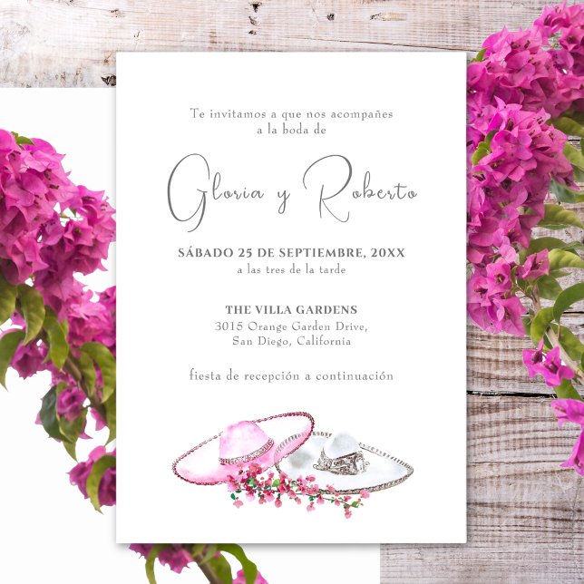 Invitation Invitación de Boda en Español Flores Sombreros (Créateur téléchargé)
