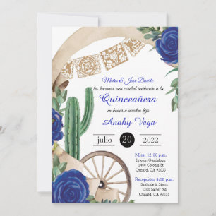 Invitation Invitación de Charro Huapango Quinceanera, bleu