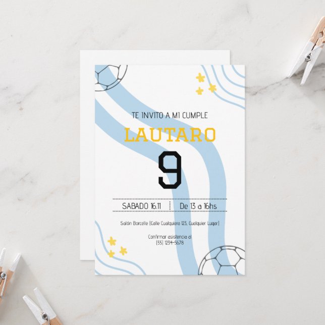 Invitation Invitación de cumpleaños Argentina (Devant/Arrière en situation)