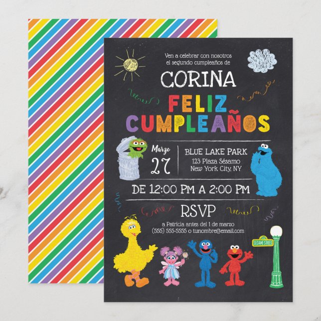 Invitation Invitación de Cumpleaños de Plaza Sésamo (Devant / Derrière)