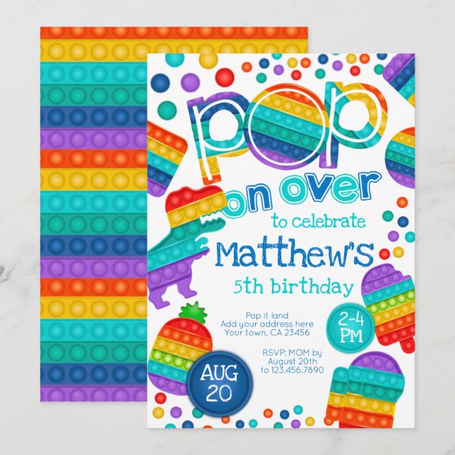 Invitation Invitación de cumpleaños Pop It (Devant / Derrière)