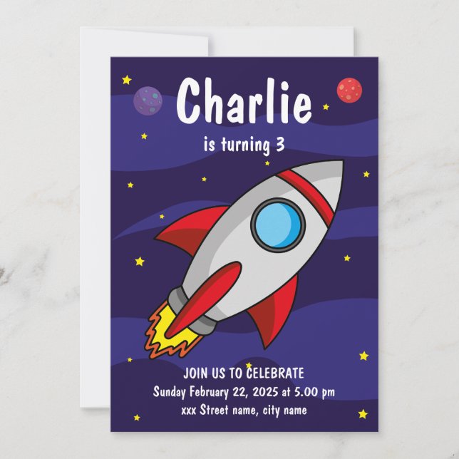 Invitation Invitación de fiesta de cumpleaños Nave Espacial (Devant)