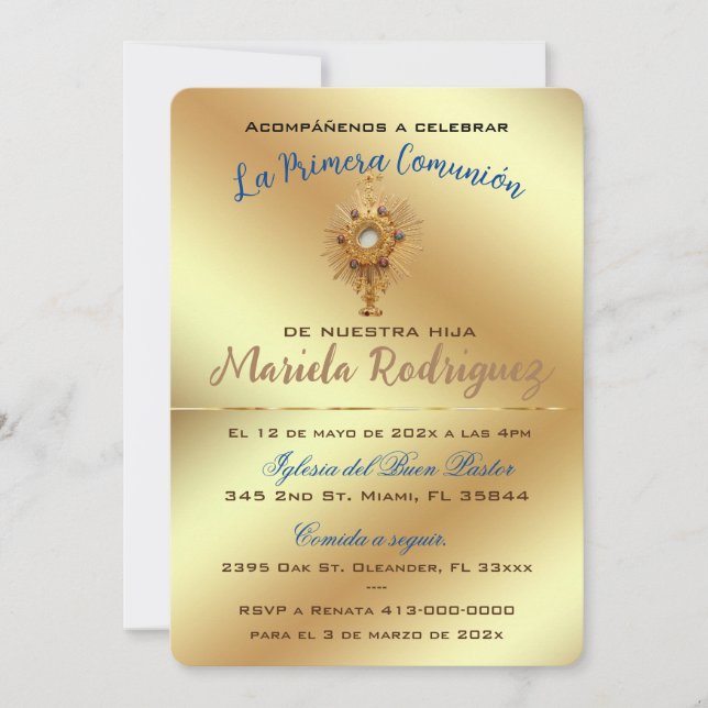 Invitation Invitacion de Primera Comunion (espagnol) (Devant)