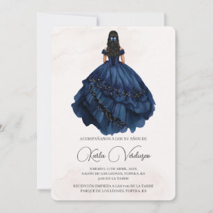 Invitation Invitación de quinceañera con vestido azul marino
