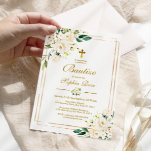 Invitation Invitación de Rosas Blancas para Bautizo