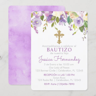 Invitation Invitación de Rosas para Bautizo de niña