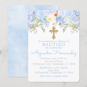 Invitation Invitación de Rosas para Bautizo de niño