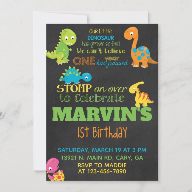 Invitation Invitación Dinosaurs boy birthday invitation, dino (Devant)