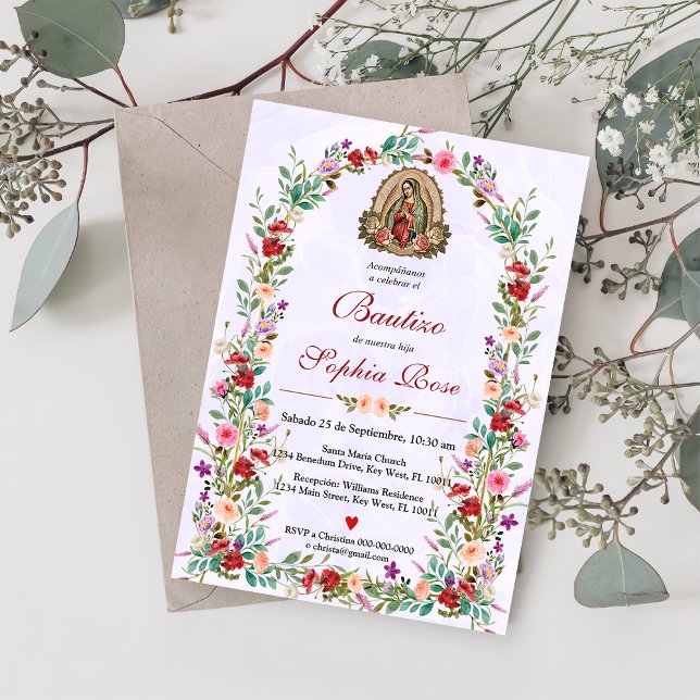 Invitation Invitacion Espagnol De Bautizo Floral Baptême (Créateur téléchargé)