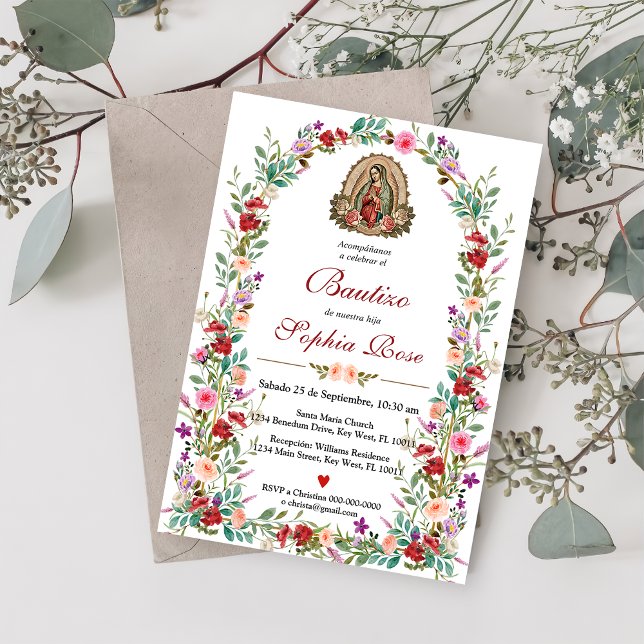 Invitation Invitacion Espagnol De Bautizo Floral Baptême (Créateur téléchargé)
