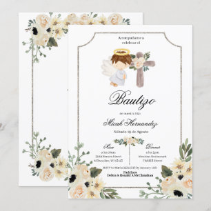 Invitation Invitacion florale Mi Bautizo Silver Cross