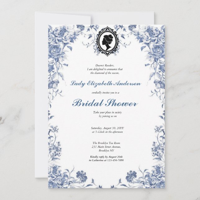 Invitation Invitación Florals azul presupuesto blue and white (Devant)