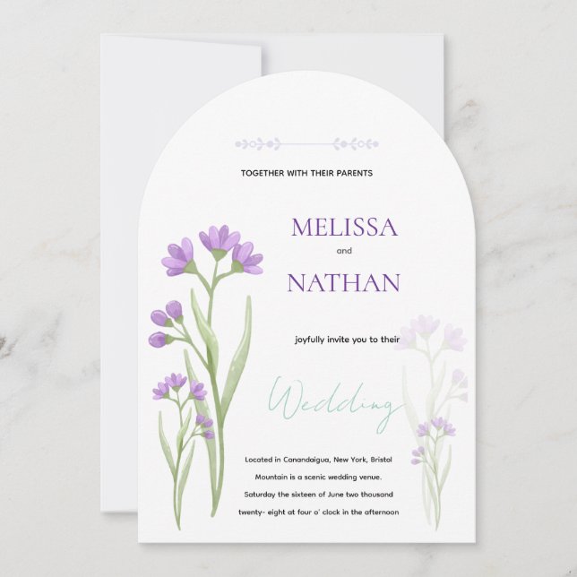 Invitation Invitación flores violetas delicadas (Devant)