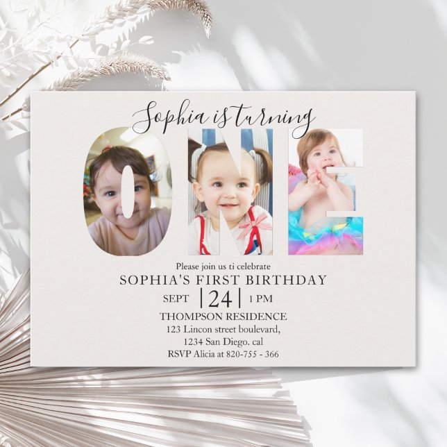 Invitation Invitación Minimalist "ONE" First Birthday Photo G (Créateur téléchargé)