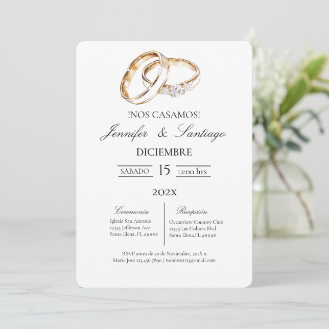 Invitation Invitación minimalista con anillo para boda (Debout devant)