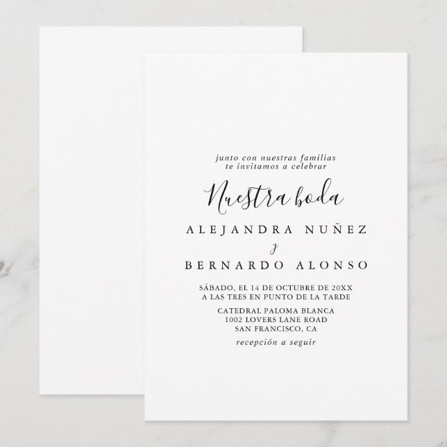 Invitation Invitación Minimalista y Sencilla de Nuestra Boda (Devant / Derrière)