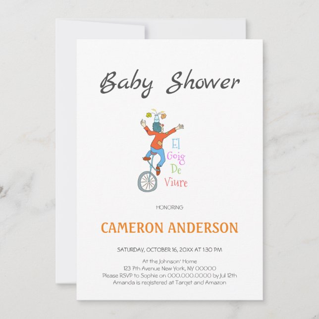 Invitation Invitación Pallasso en monocicle. L'alegria de viu (Devant)